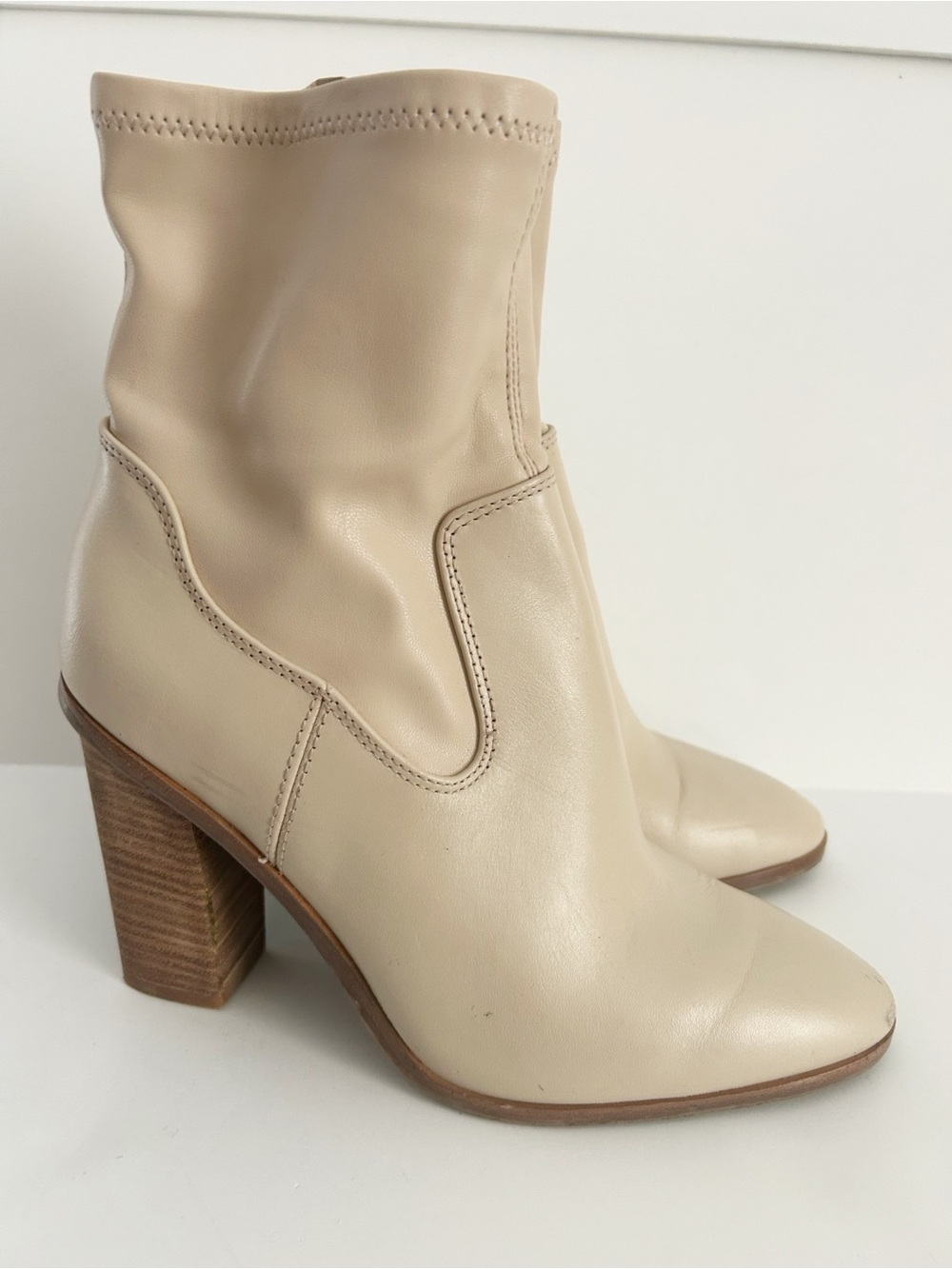 Aldo Cream Leather Block Heel Ankle Boots | Size 8.5